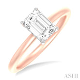 1/20 ctw Emerald Shape Round Cut Diamond Semi Mount Engagement Ring in 14K Rose and White Gold